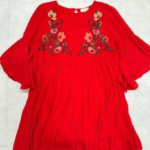 Red Embroidered Floral dress/ Size XL